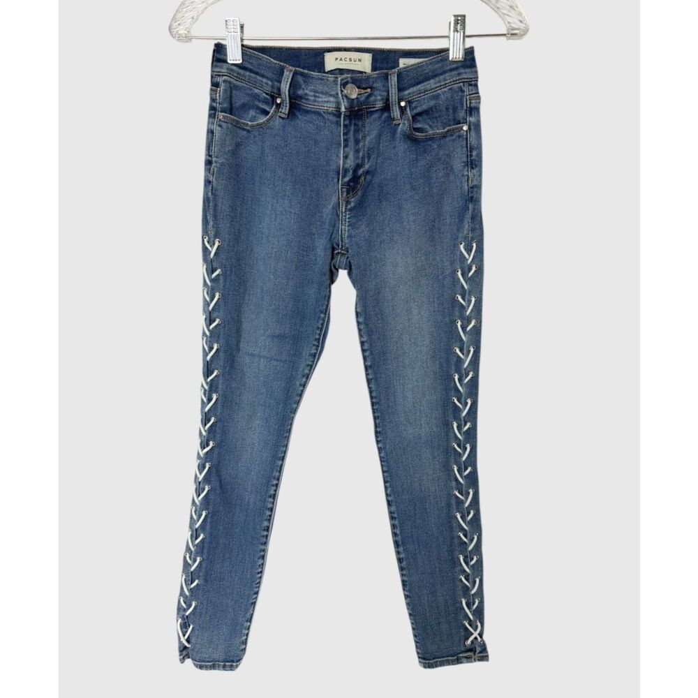 PacSun Y2K Lace-Up Side Ankle Jegging Jeans Medium Wash Size 25